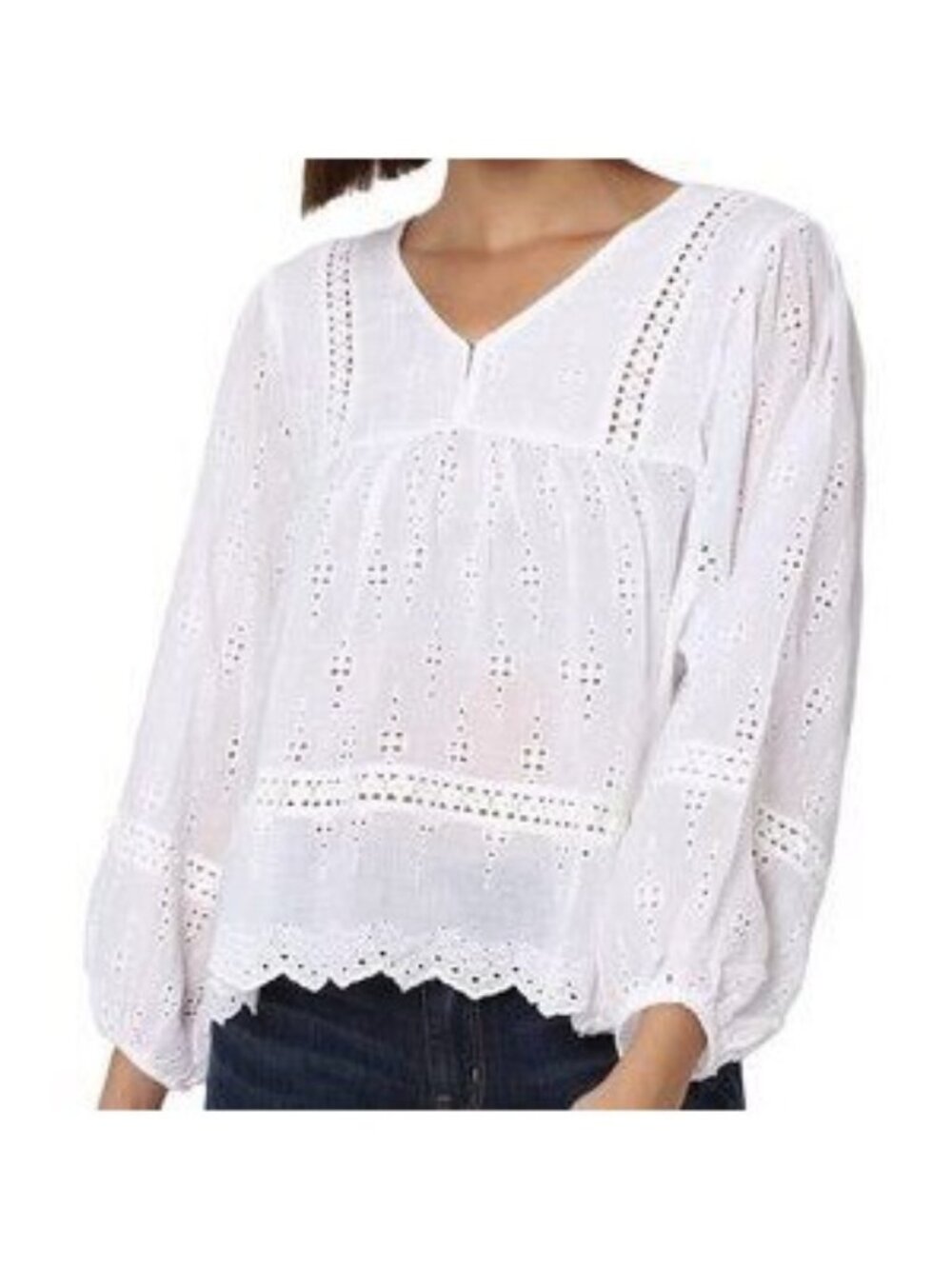 American Eagle White Eyelet Lace Boho Babydoll Top Women Size Small